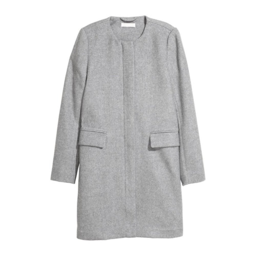 H&M Collarless wool blend gray pea coat 6 zip